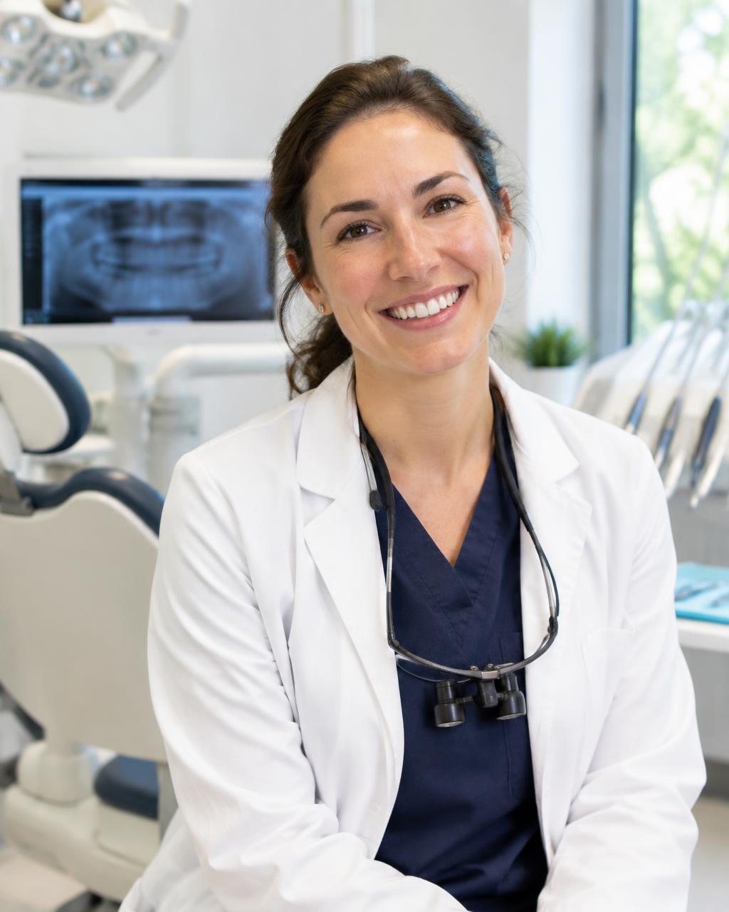 A dentist in a bright modern clinic